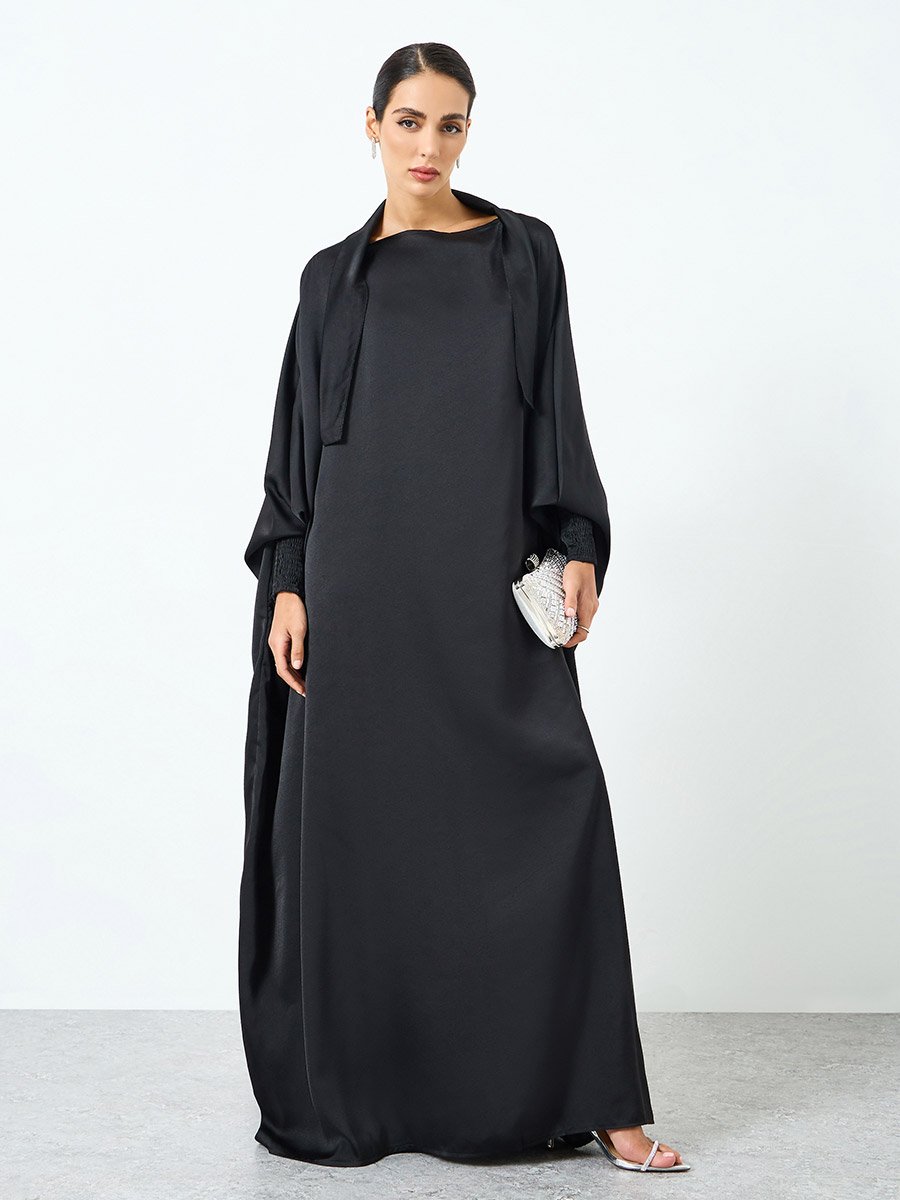 Women Black Kimono Sleeve Abaya