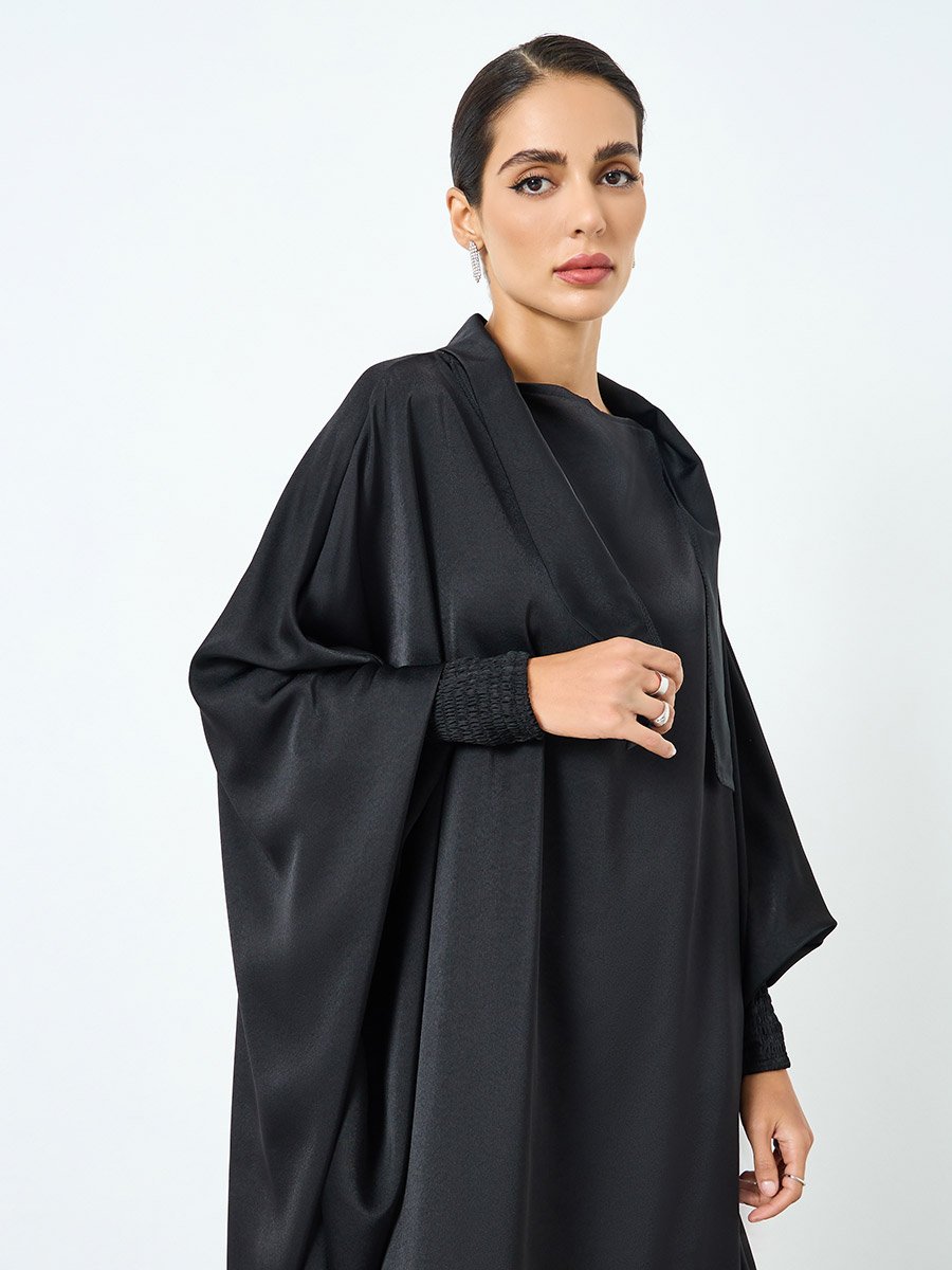 Women Black Kimono Sleeve Abaya