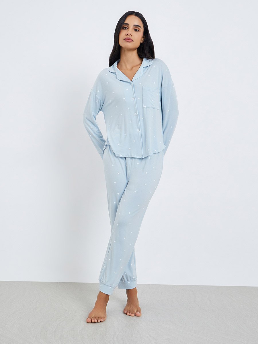 Modal Heart Pocket Detail Shirt and Pyjama Set
