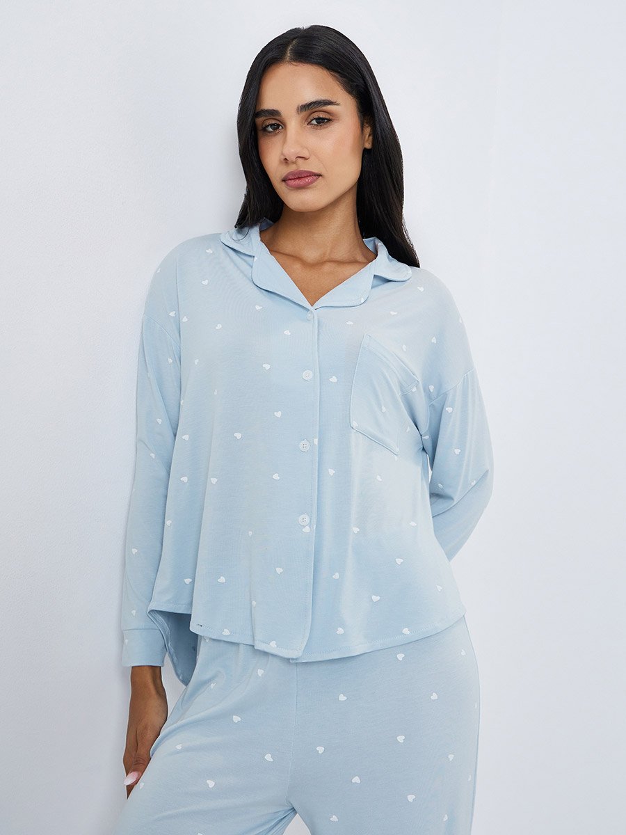 Modal Heart Pocket Detail Shirt and Pyjama Set