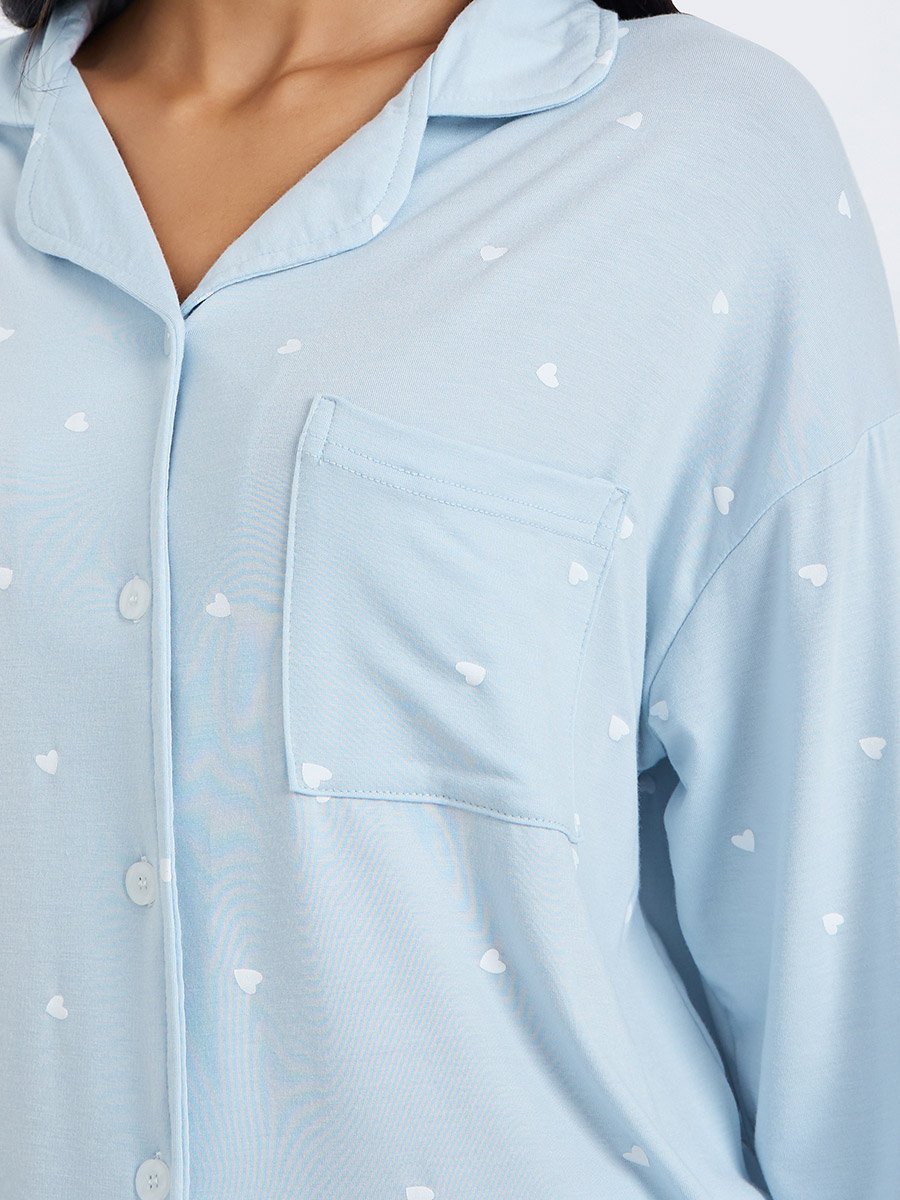 Modal Heart Pocket Detail Shirt and Pyjama Set