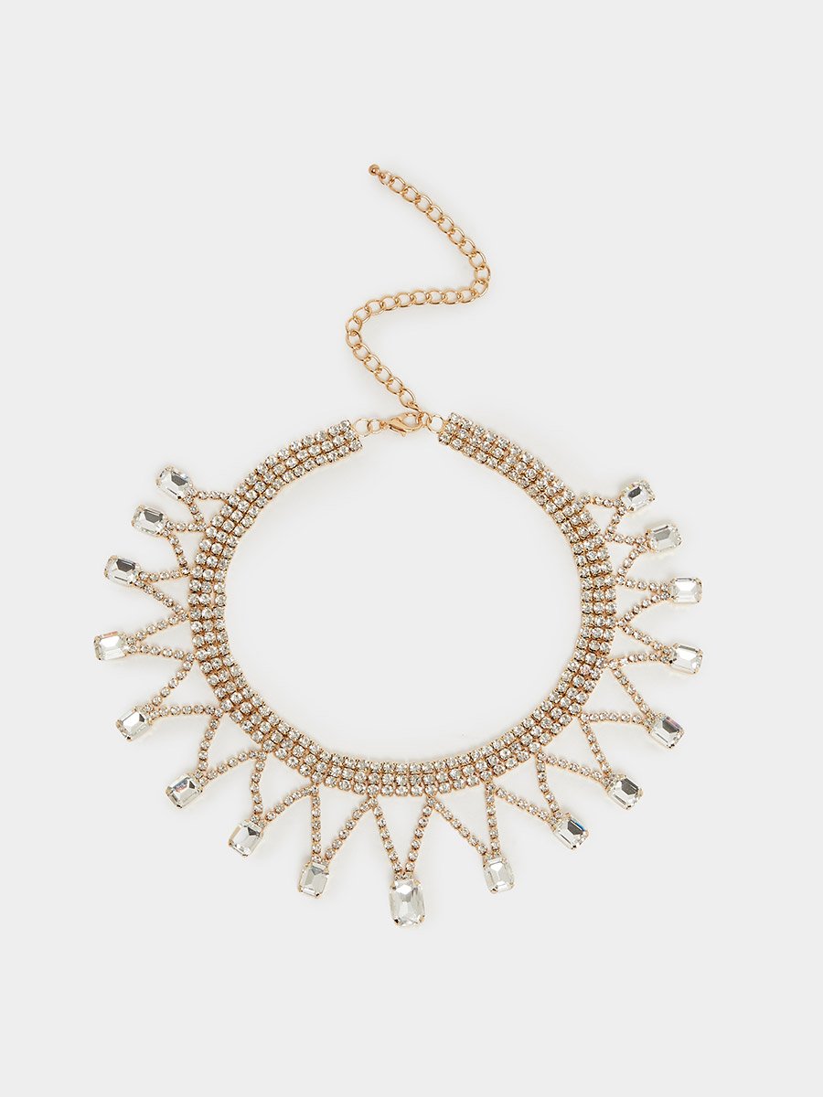 Gold Tone Diamante Chain Necklace
