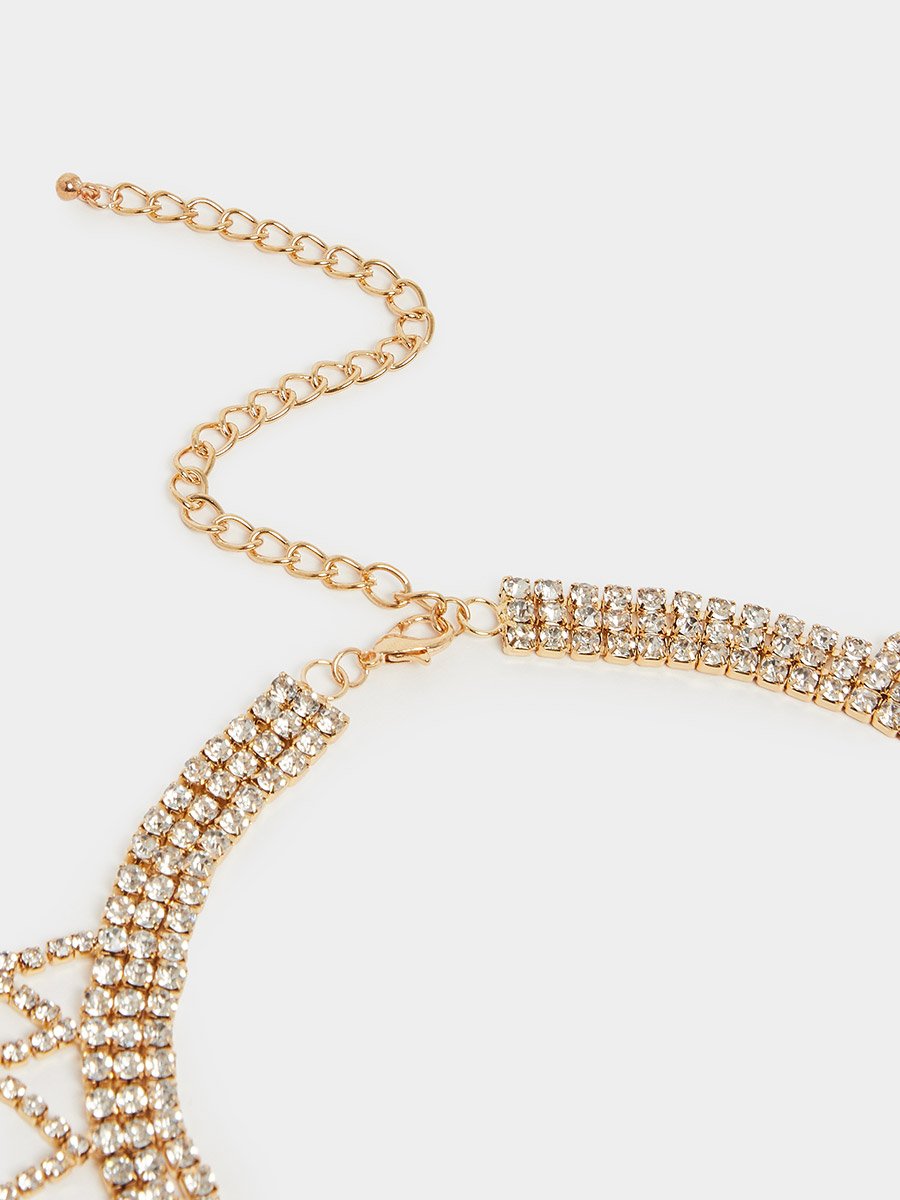 Gold Tone Diamante Chain Necklace