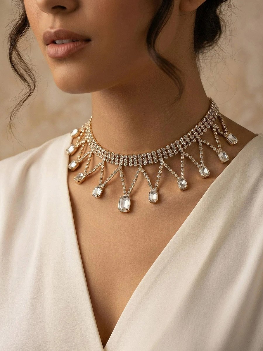 Gold Tone Diamante Chain Necklace