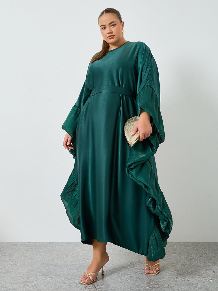 Plus Size Green Ruffled Sleeve Kaftan Maxi Dress For Women at Bahrain | Styli Plus Size Green Ruffled Sleeve Kaftan Maxi Dress For Women at Bahrain | Styli
