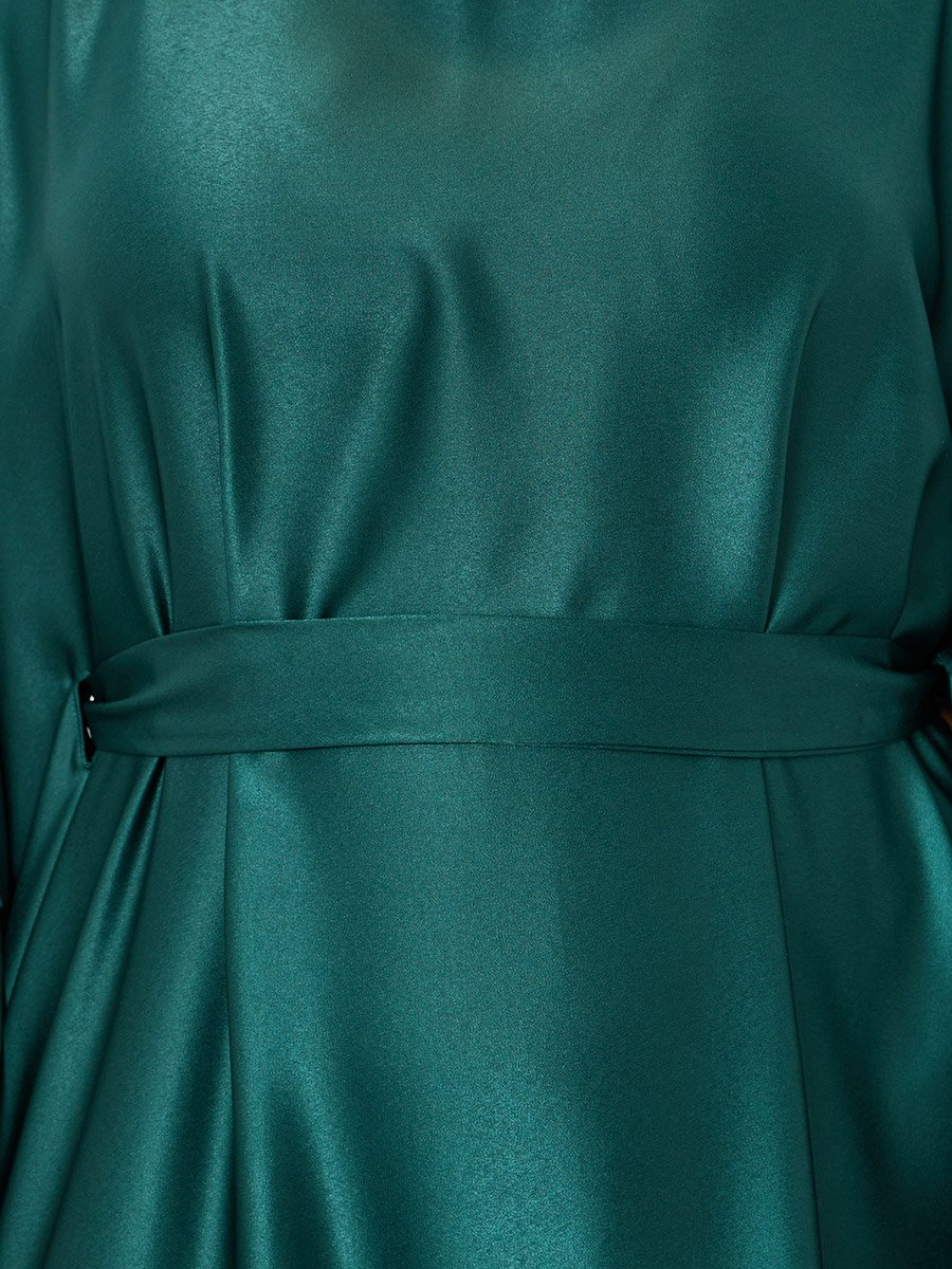 raglan sleeve tie front flare satin dress Raglan Sleeve Tie Front Flare Satin Dress