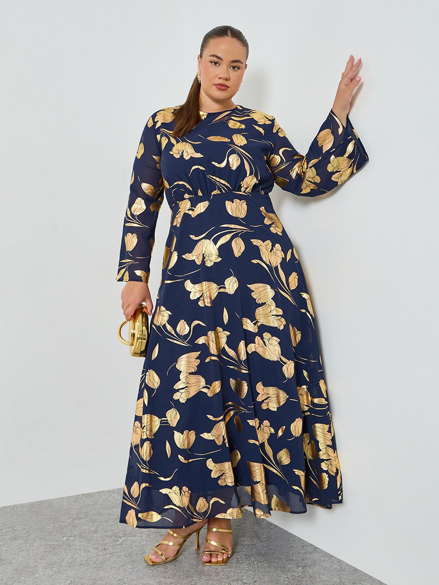 Plus Size Floral Printed A-Line Maxi Skirt