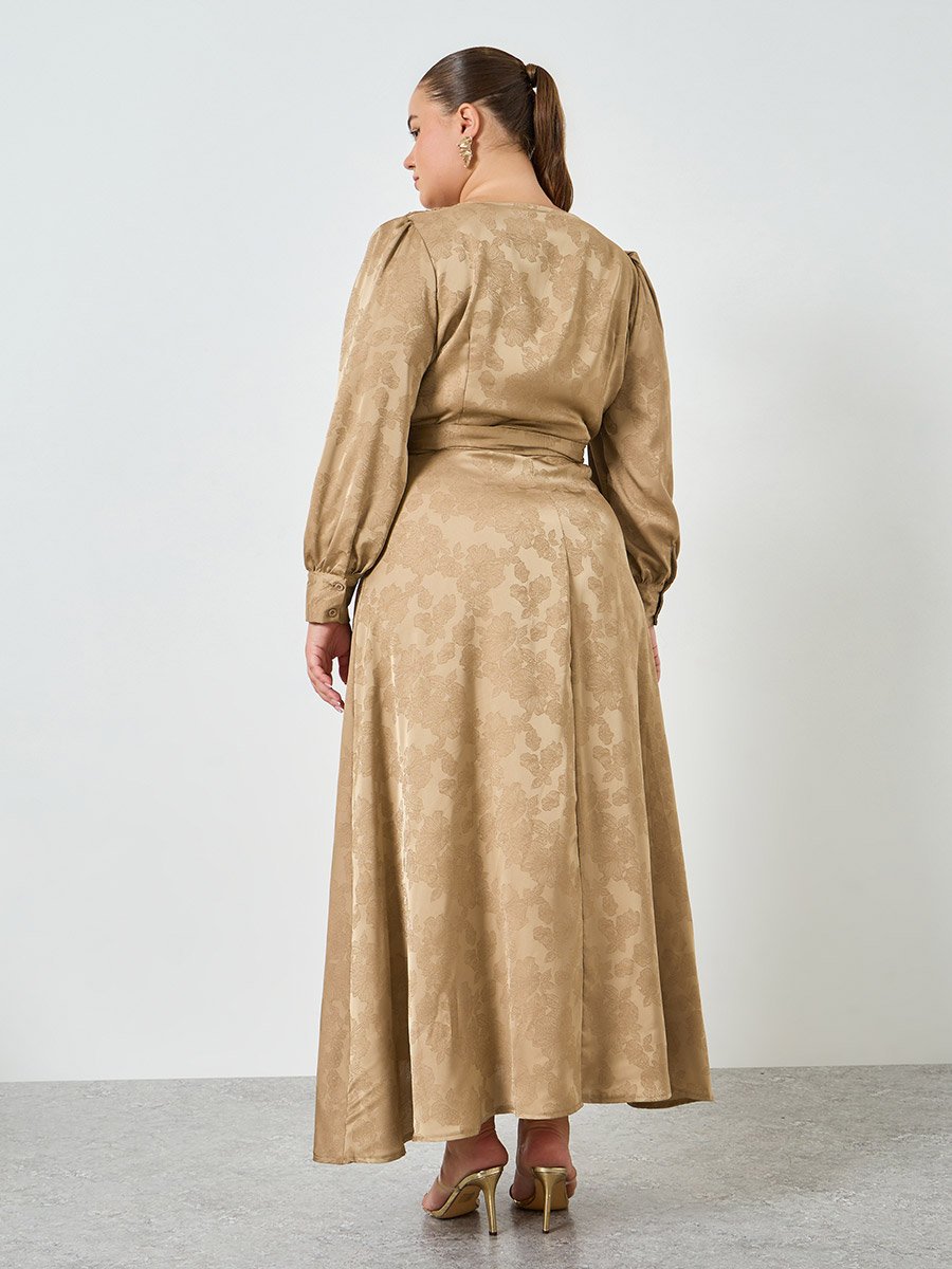 Plus Size Beige Long Sleeves Wrap Maxi Dress For Women at Kuwait | Styli Plus Size Beige Long Sleeves Wrap Maxi Dress For Women at Kuwait | Styli