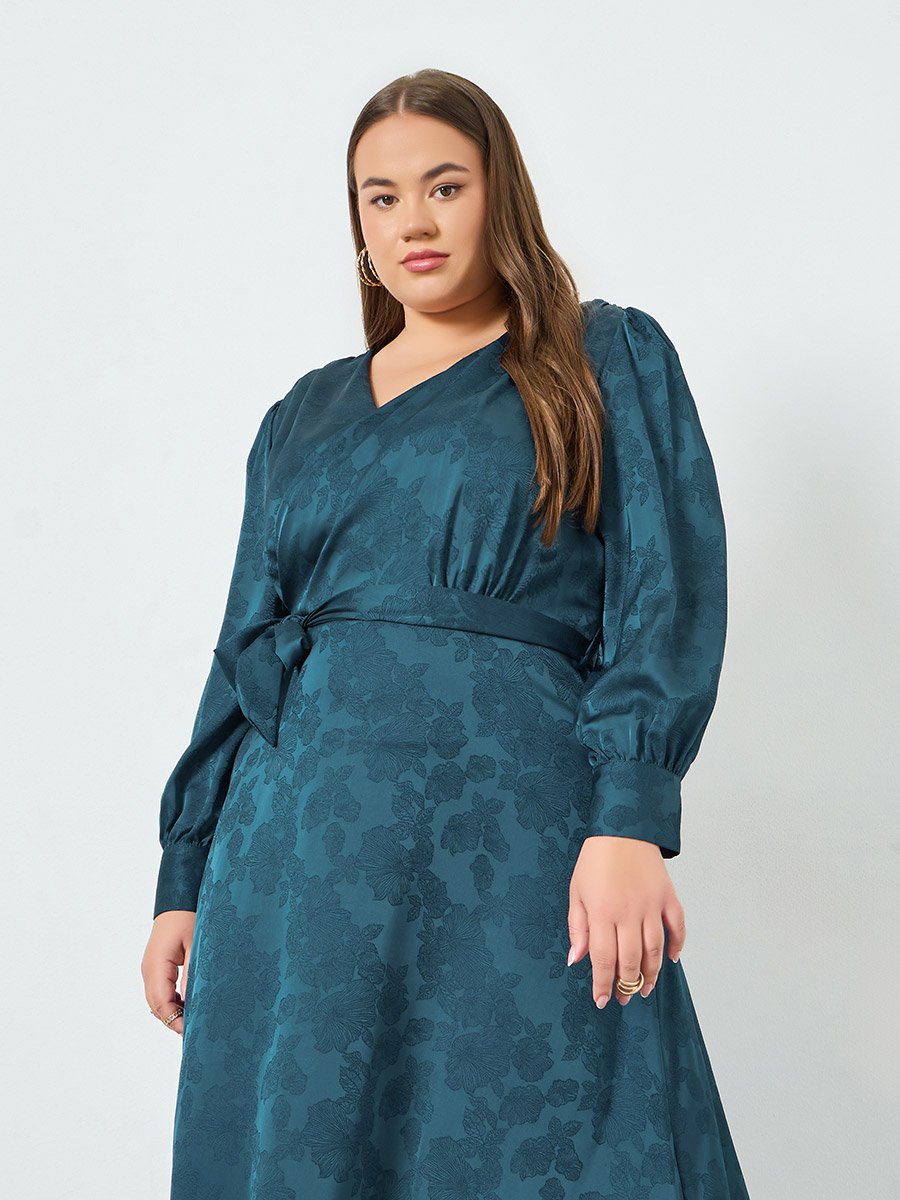 Plus Size Teal Floral Wrap Maxi Dress