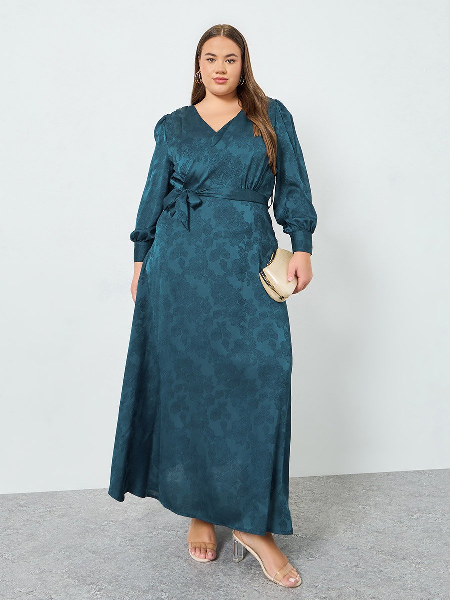 Plus Size Teal Floral Wrap Maxi Dress