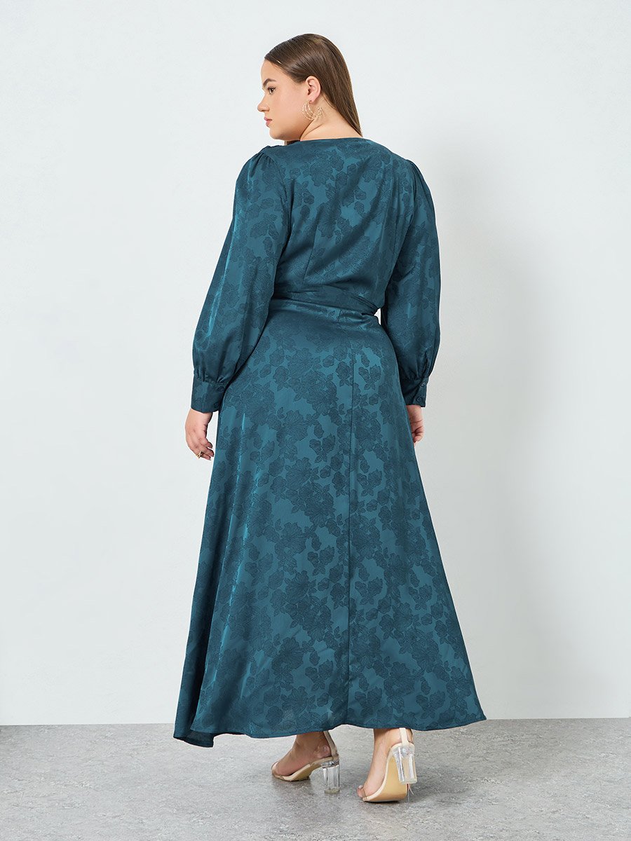 Plus Size Teal Floral Wrap Maxi Dress
