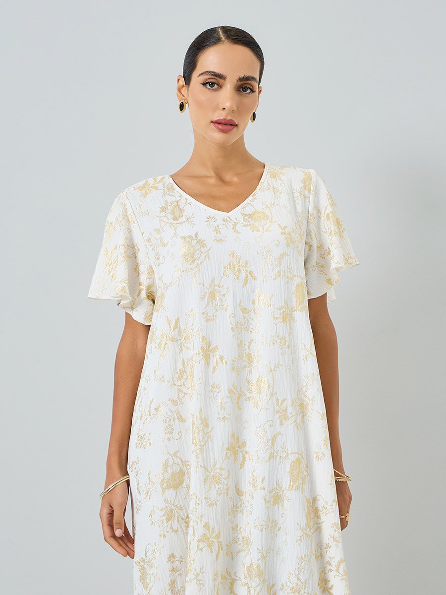 Women Floral Printed Short Sleeve Jalabiya