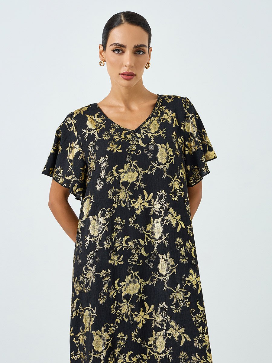 Women Floral Printed Short Sleeve Jalabiya