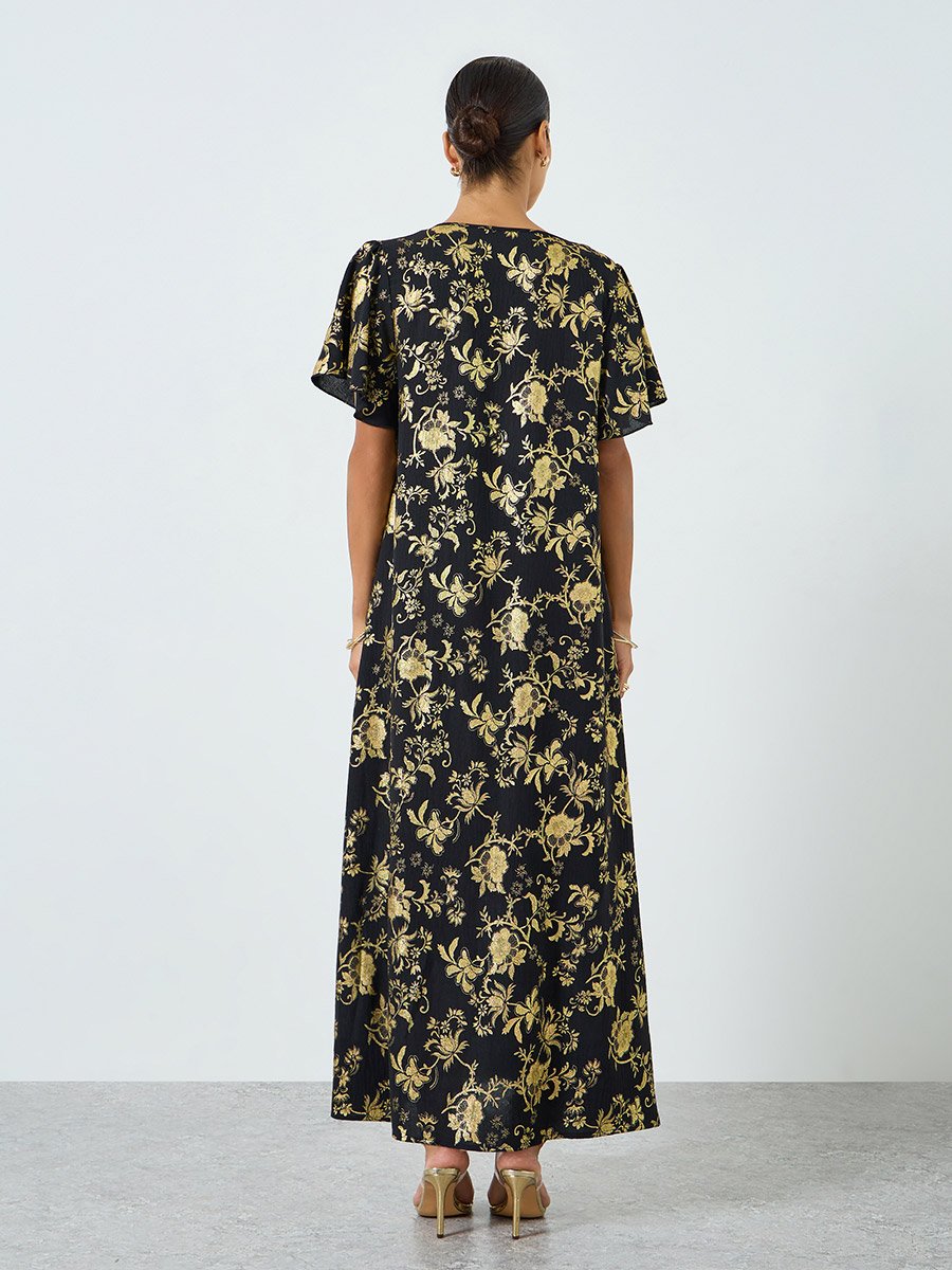 Women Floral Printed Short Sleeve Jalabiya