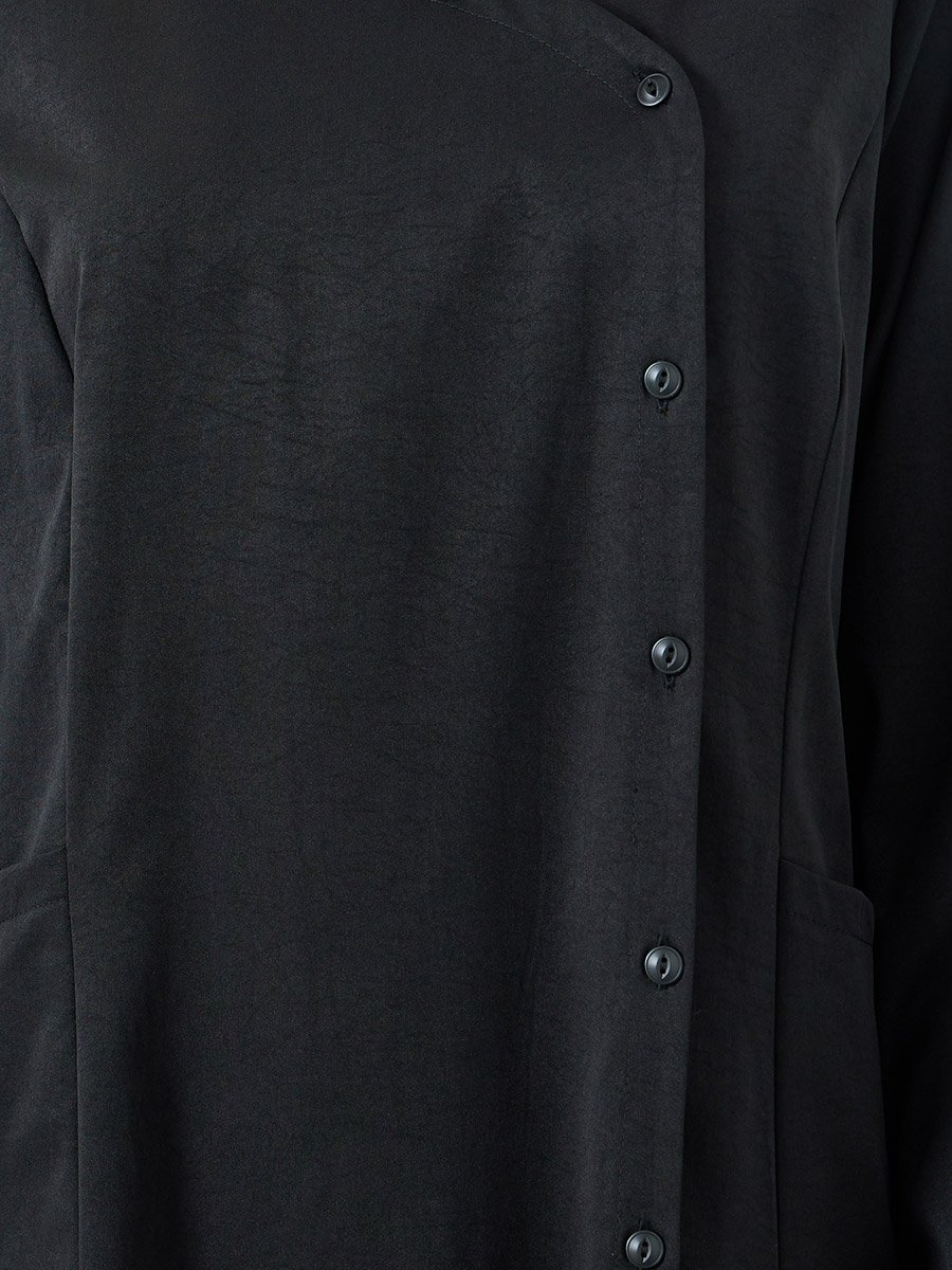 Women Black Button Front Long Sleeve Jalabiya