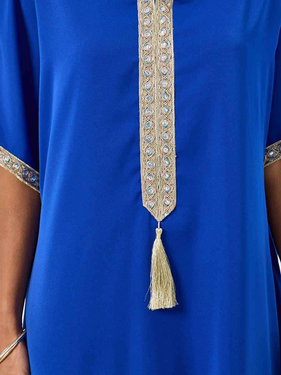 Women V-Neck Golden Patch Short Sleeve Jalabiya