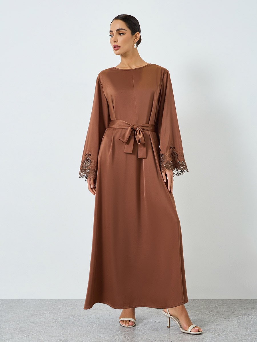 Women Long Sleeve with Lace Patch Jalabiya
