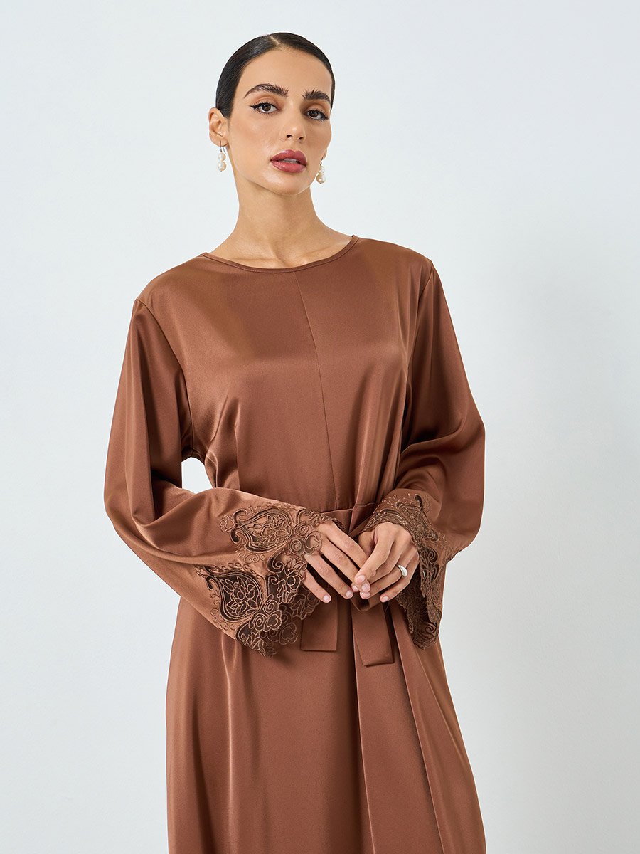 Women Long Sleeve with Lace Patch Jalabiya