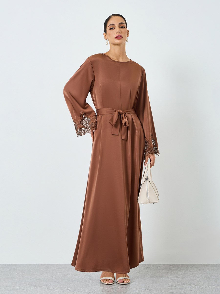 Women Long Sleeve with Lace Patch Jalabiya
