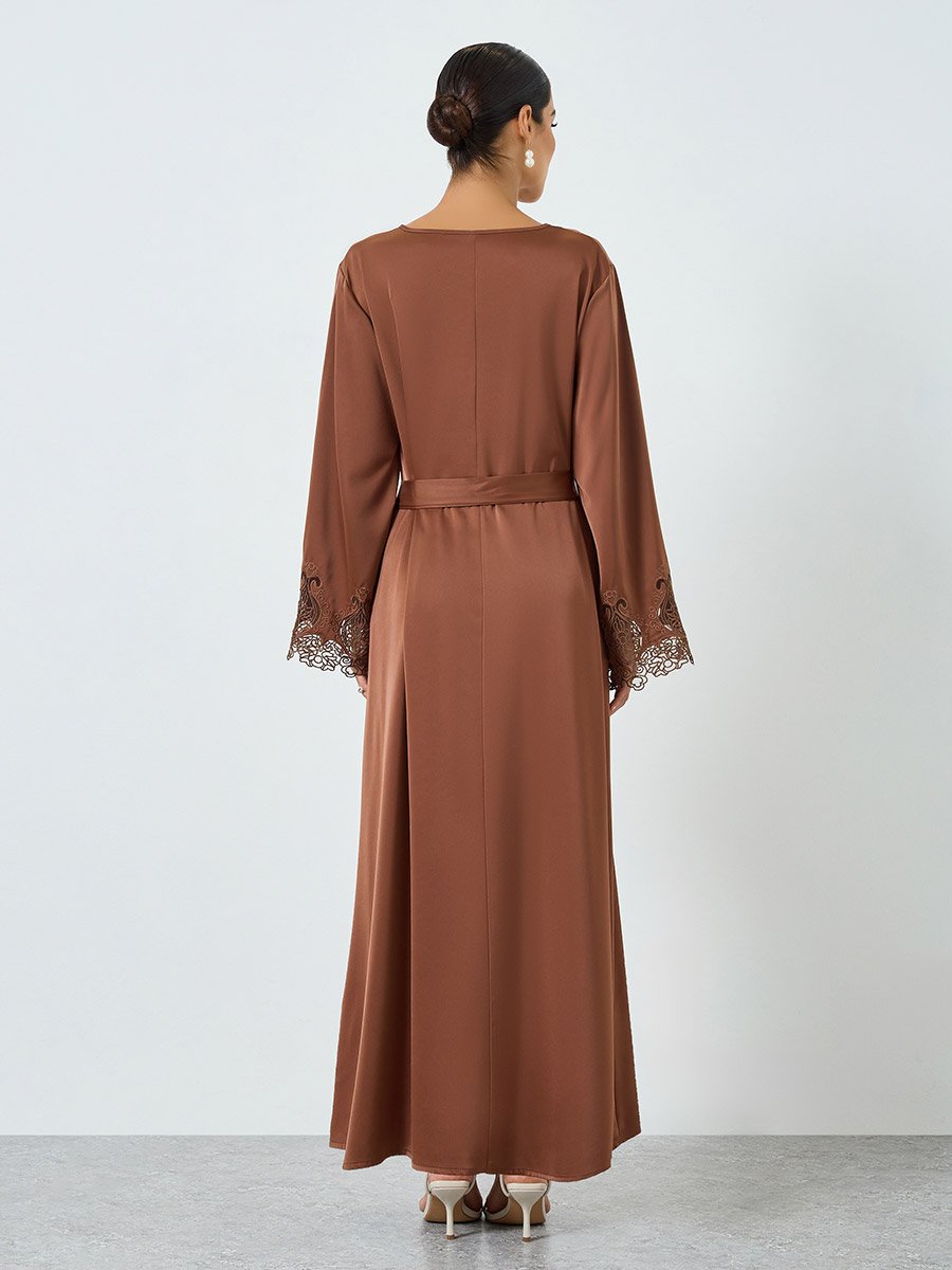 Women Long Sleeve with Lace Patch Jalabiya
