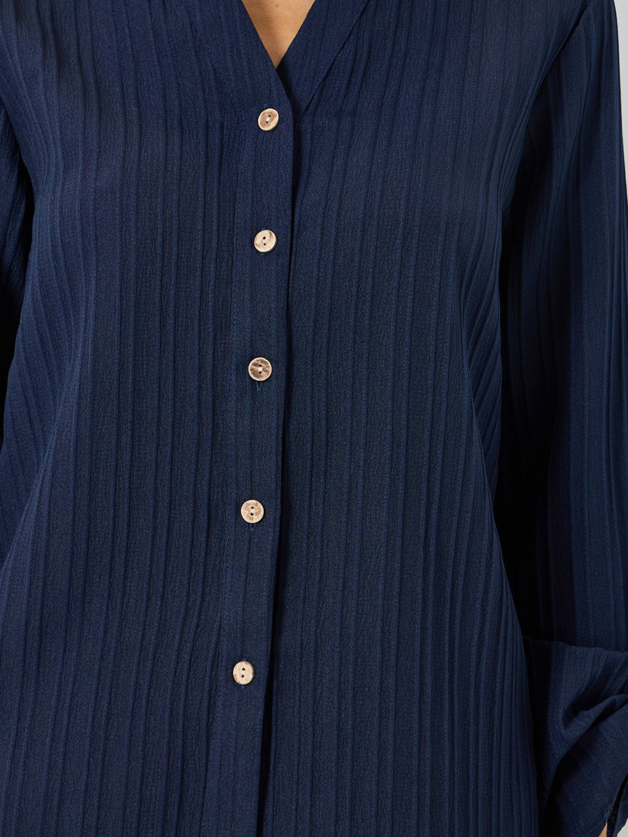 Women Textured Button Front Roll Up Sleeve Top
