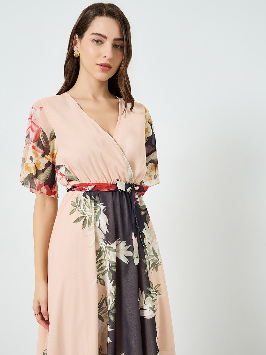 Women Floral Printed Fitted Waist Maxi Dress