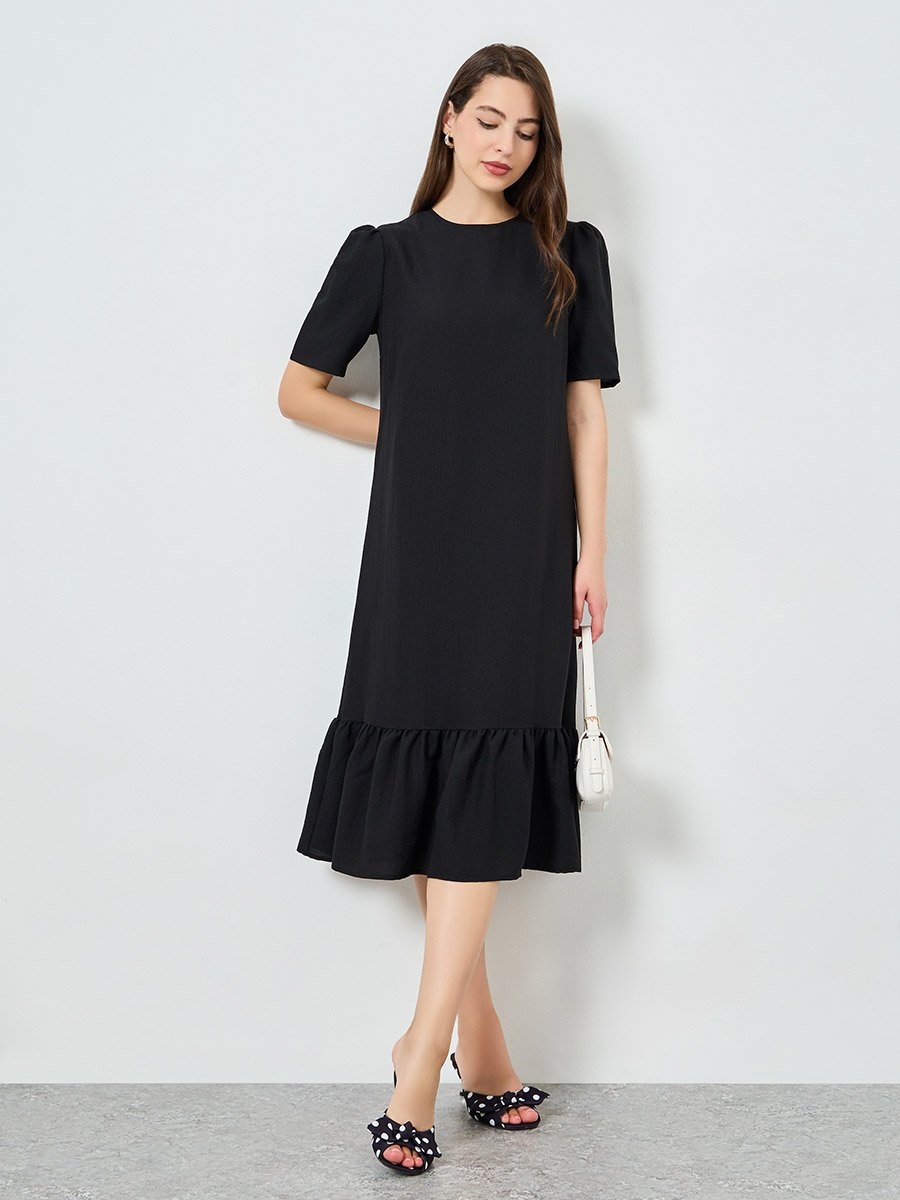 Women Shift Midi Dress with Short Sleeves