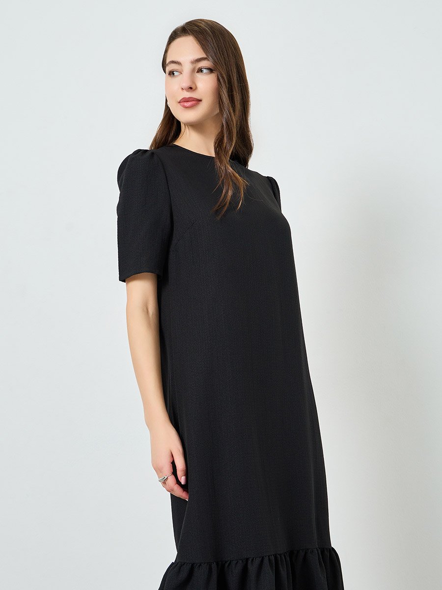 Women Shift Midi Dress with Short Sleeves