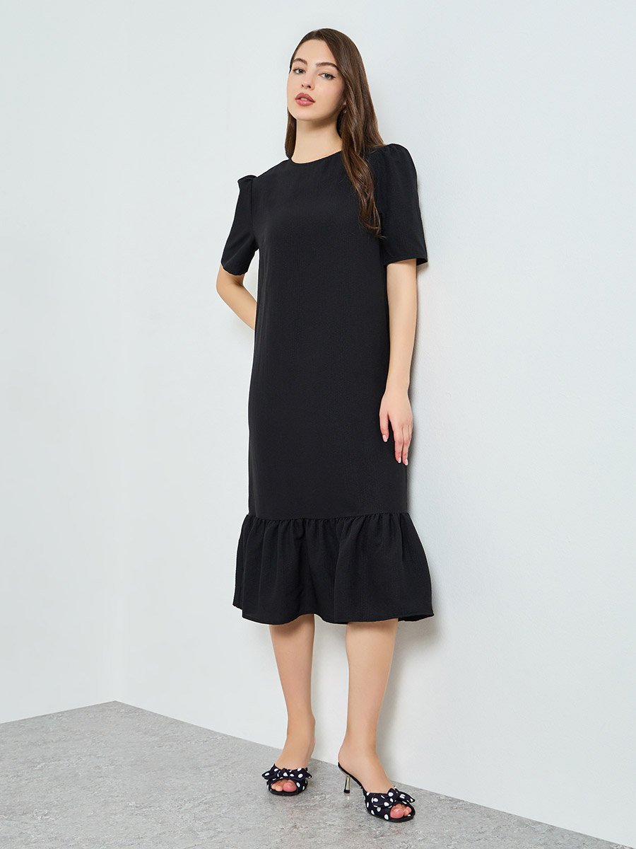Women Shift Midi Dress with Short Sleeves