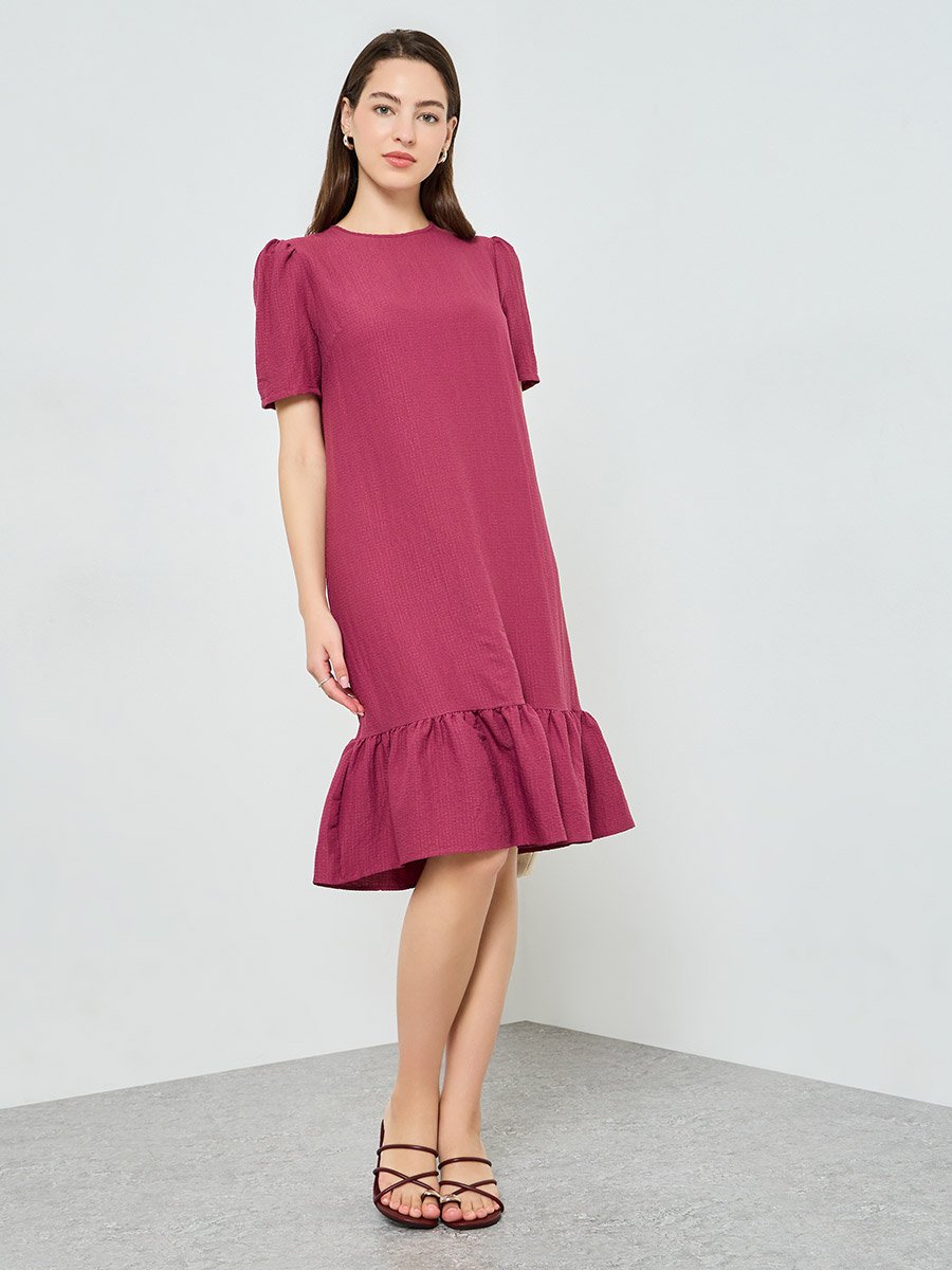 Women Shift Midi Dress with Short Sleeves