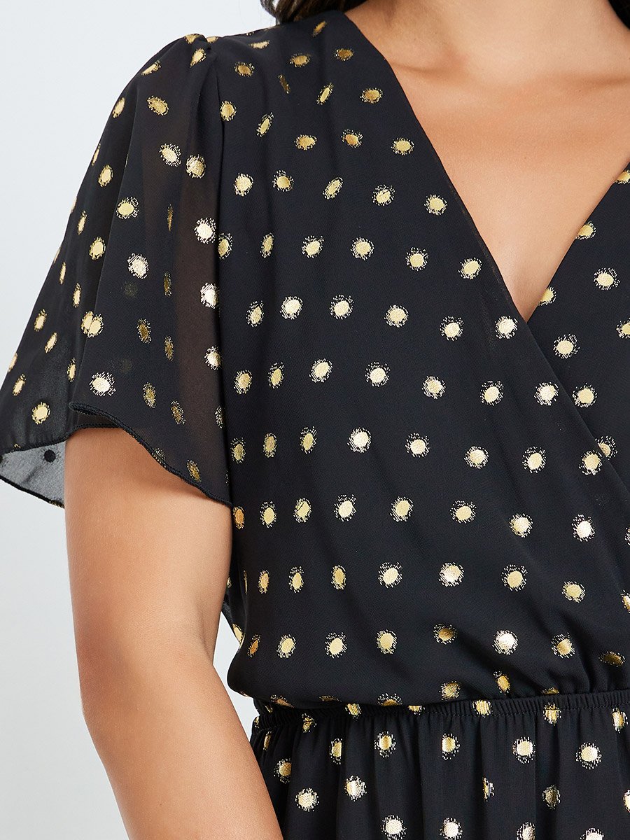 Women Black Polka Dot Print A-Line Maxi Dress