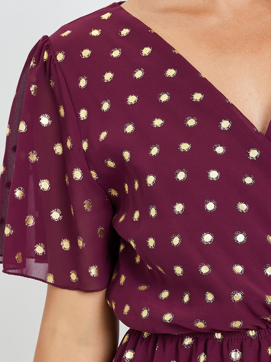 Women Burgundy Polka Dot Print A-Line Maxi Dress