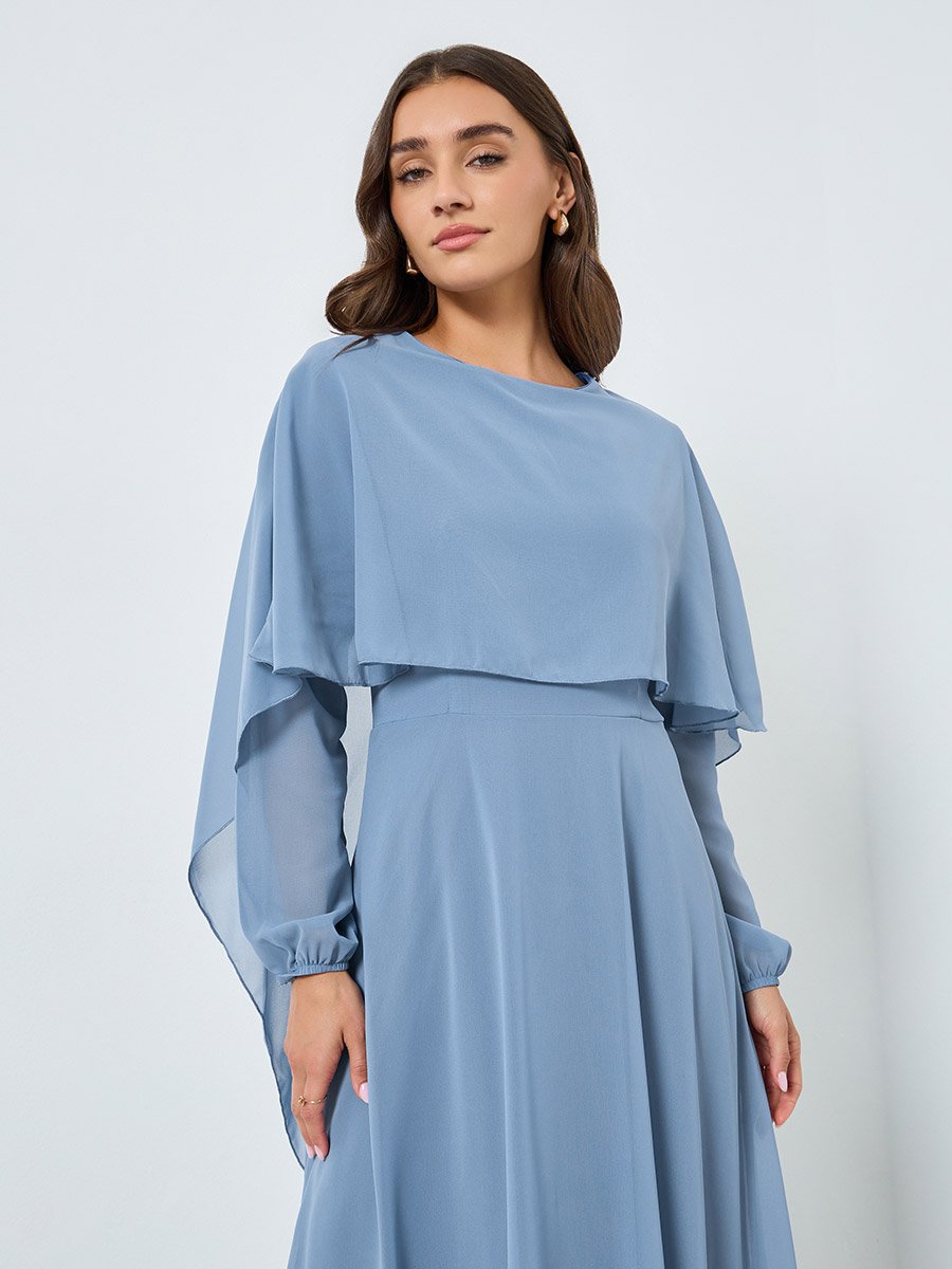 Women Blue Double Layer Chiffon Maxi Dress For Women at Kuwait | Styli