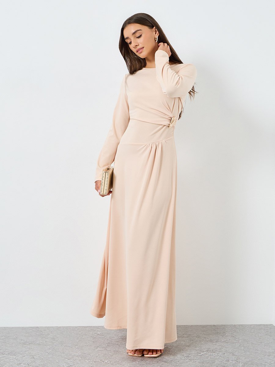 Women Beige Long Sleeve Maxi Dress For Women at Kuwait | Styli Women Beige Long Sleeve Maxi Dress For Women at Kuwait | Styli