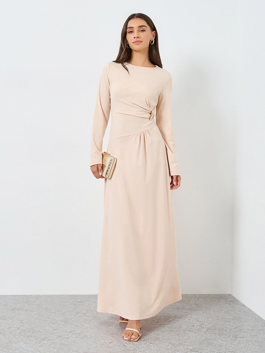 light pink long sleeve homecoming dress Alita Baby Pink Off The Shoulder Long Sleeve Maxi Formal Dress - US 8
