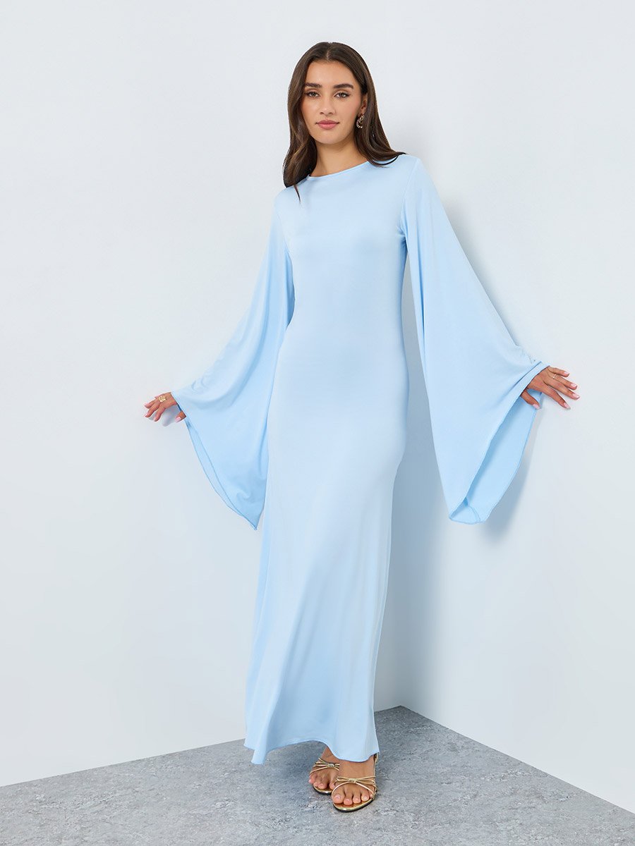 Women Blue Bell Sleeve Bodycon Maxi Dress For Women at Bahrain | Styli