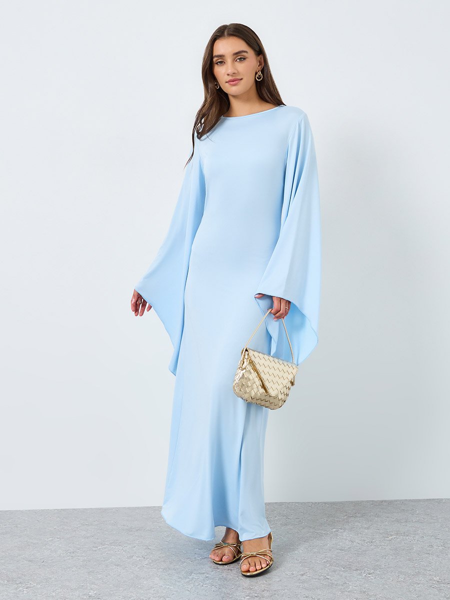 Women Blue Bell Sleeve Bodycon Maxi Dress For Women at UAE | Styli Women Blue Bell Sleeve Bodycon Maxi Dress For Women at UAE | Styli