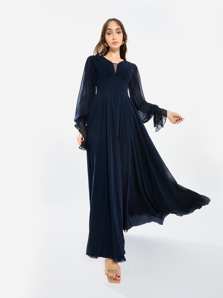 Women Pleated Chiffon Maxi Dress