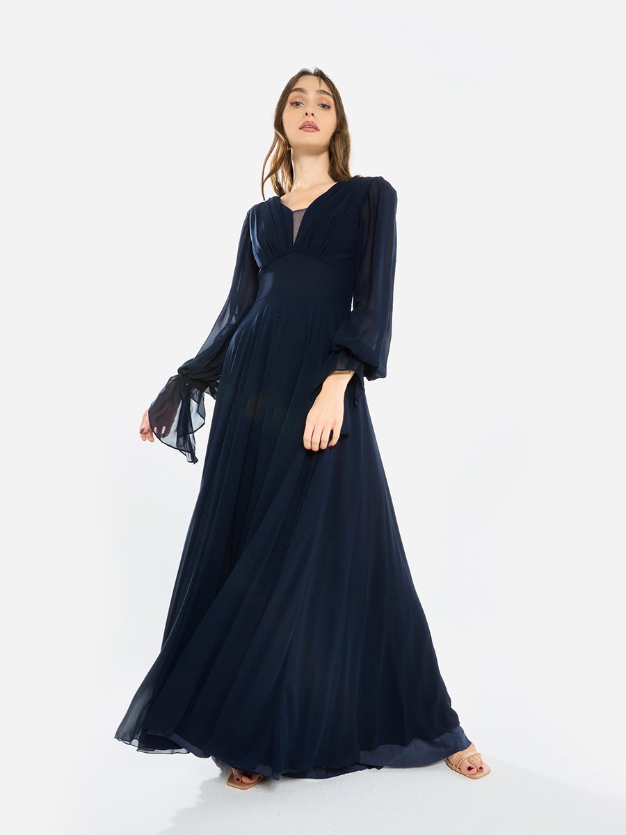 Women Pleated Chiffon Maxi Dress
