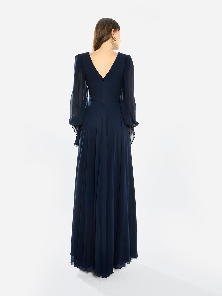 Women Pleated Chiffon Maxi Dress