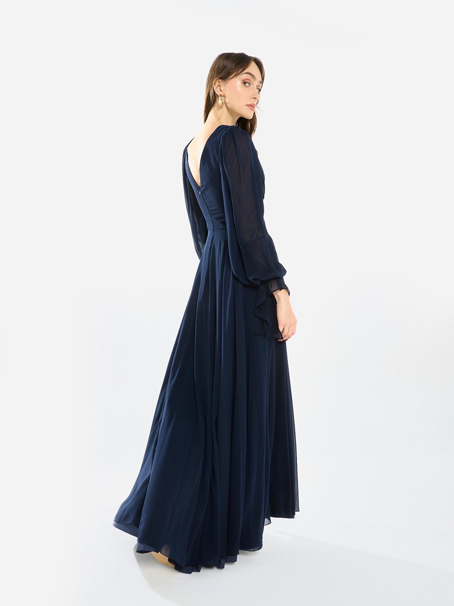 Women Pleated Chiffon Maxi Dress