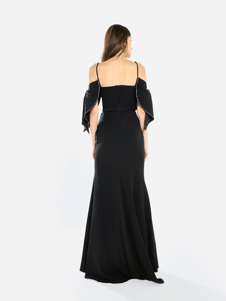 Women Pearl Trim Mermaid Hem Maxi Dress