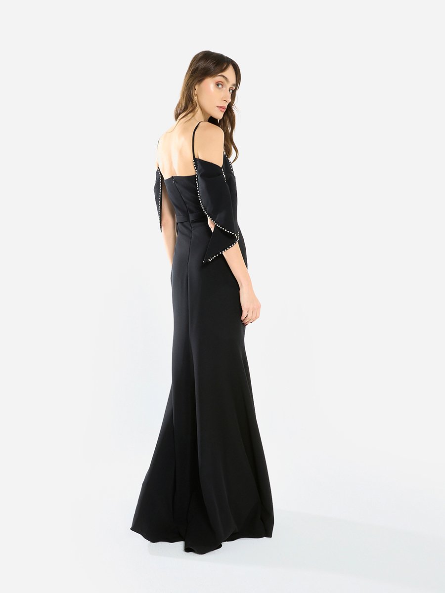 Women Pearl Trim Mermaid Hem Maxi Dress