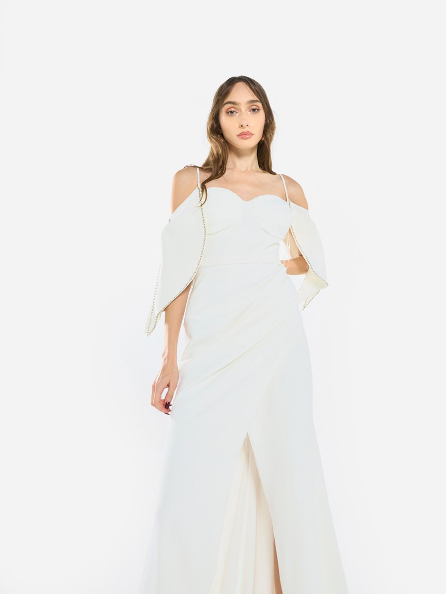 Women Pearl Trim Mermaid Hem Maxi Dress