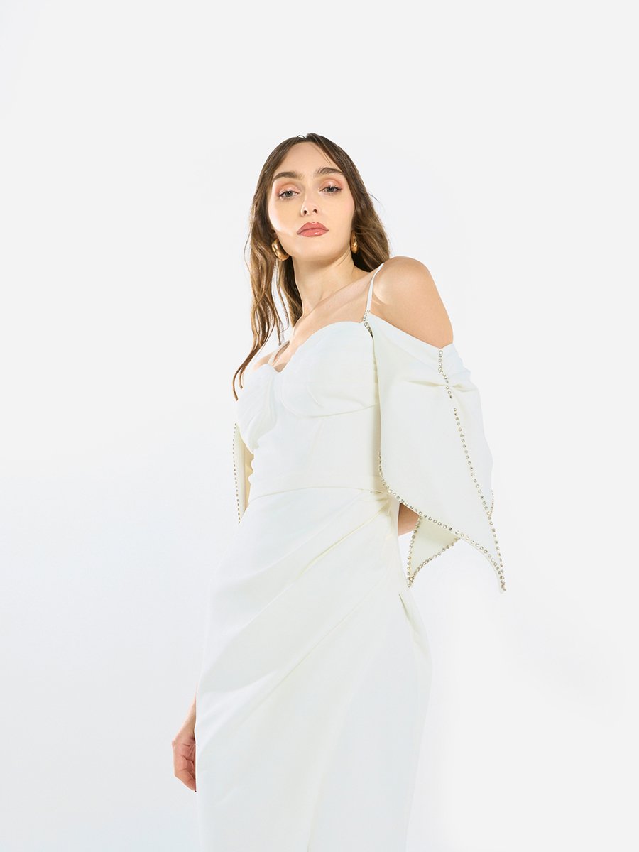 Women Pearl Trim Mermaid Hem Maxi Dress
