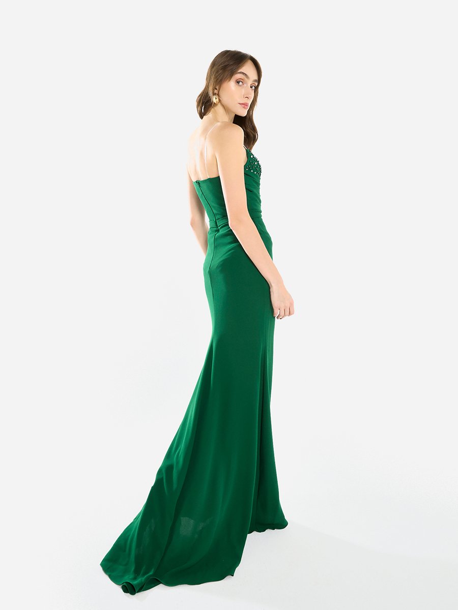 Women Ruffled Cascade Beaded Gown Maxi Dress