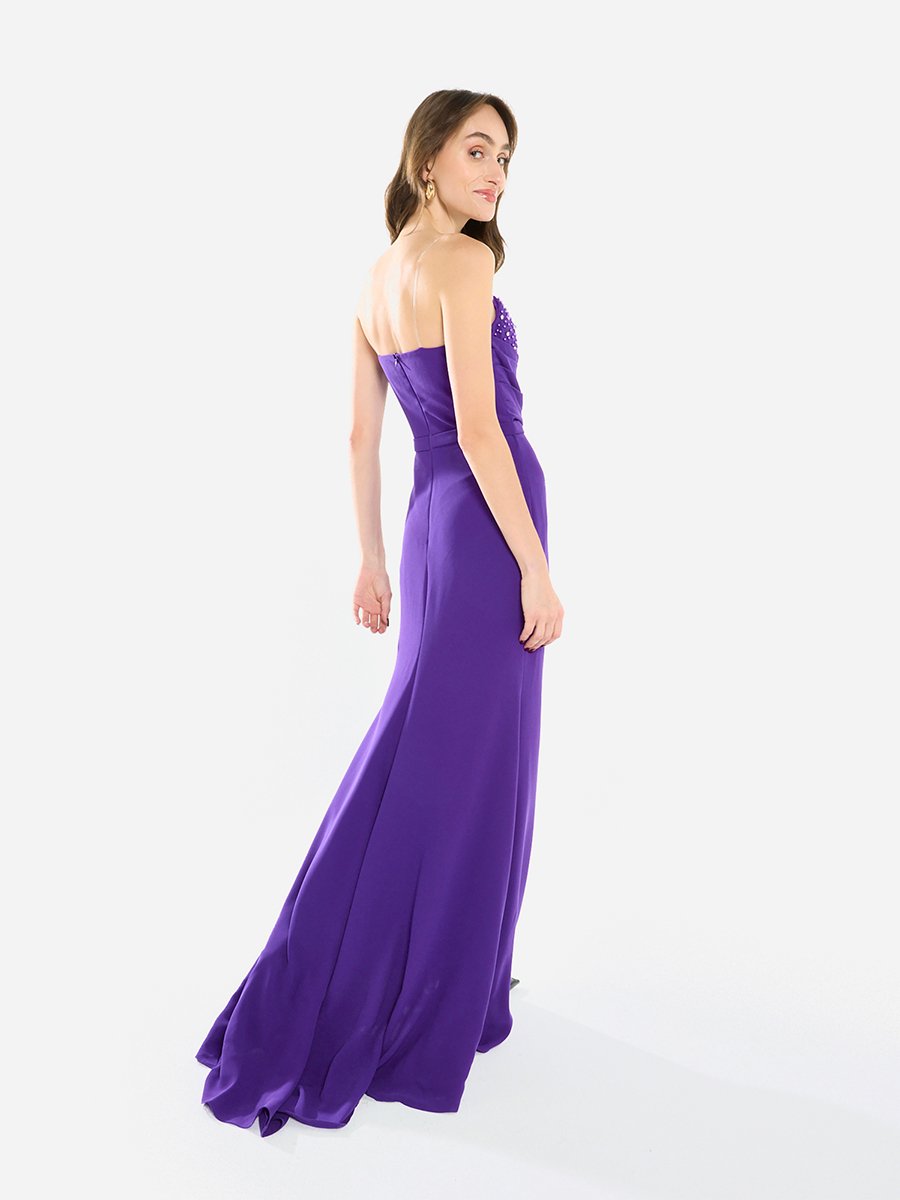 Women Ruffled Cascade Beaded Gown Maxi Dress