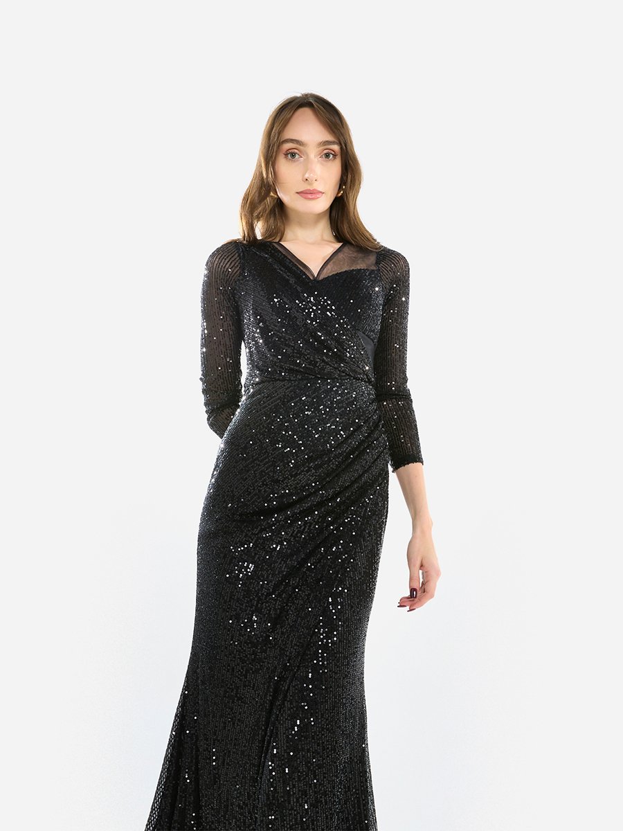 Women Sequin Wrap Slit Maxi Dress