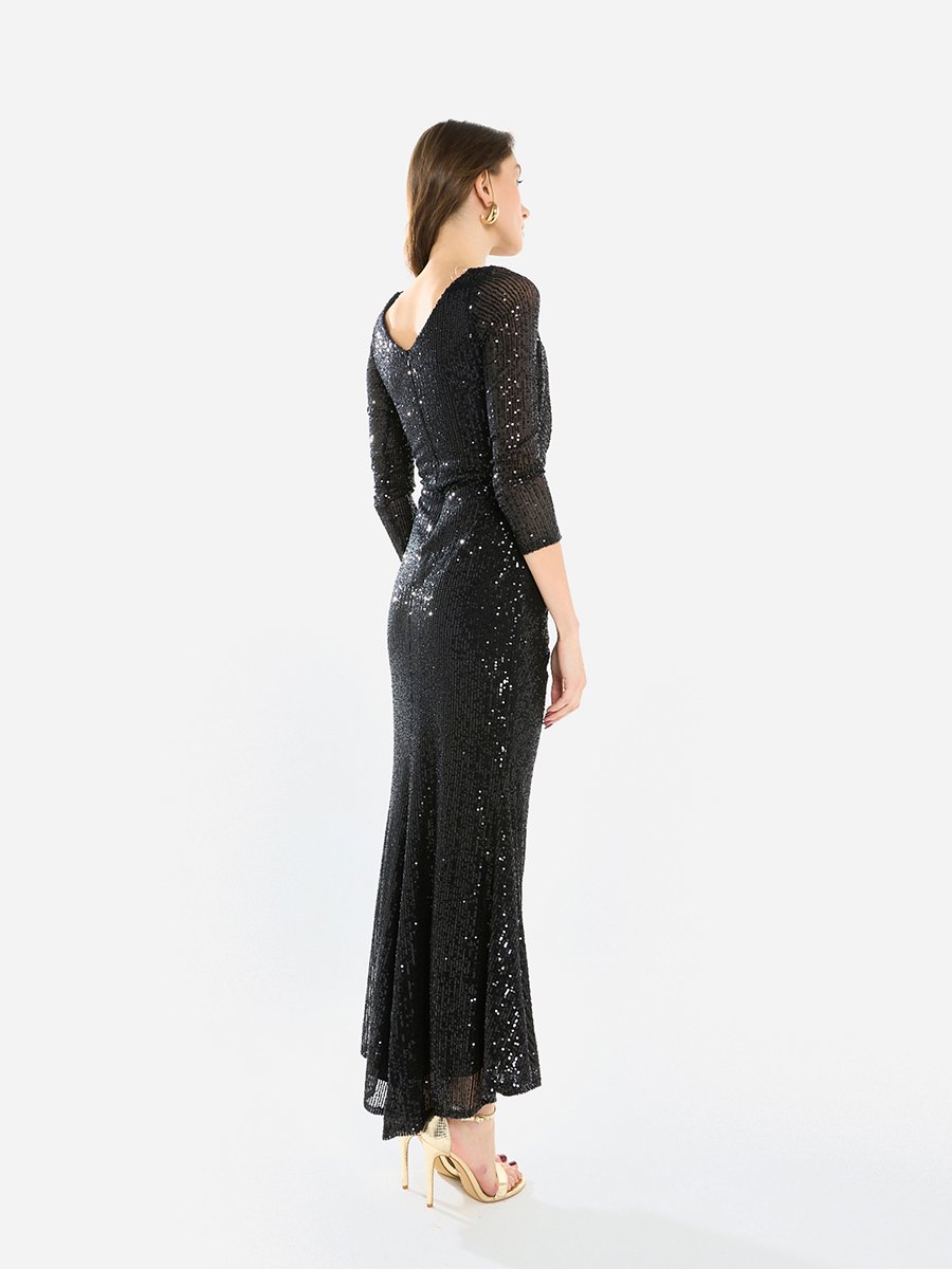 Women Sequin Wrap Slit Maxi Dress