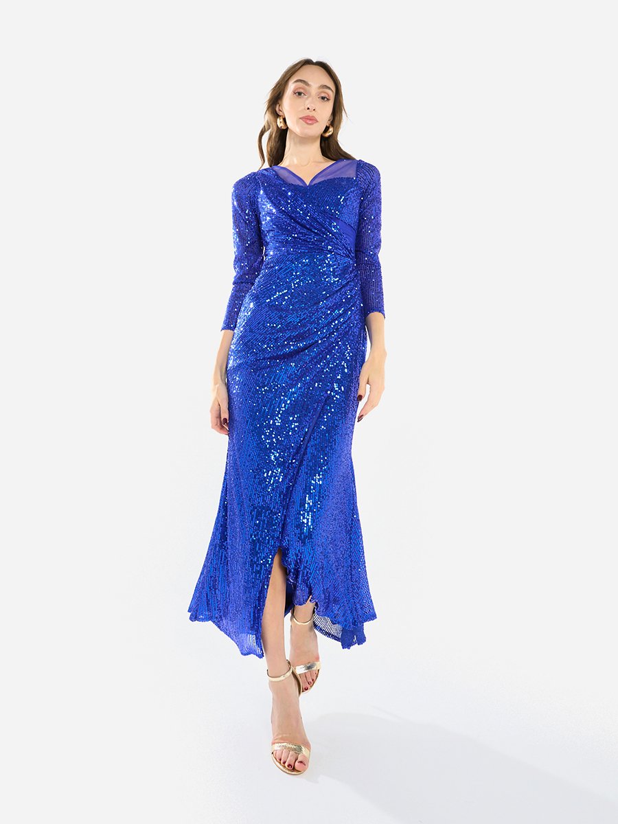 Women Sequin Wrap Slit Maxi Dress